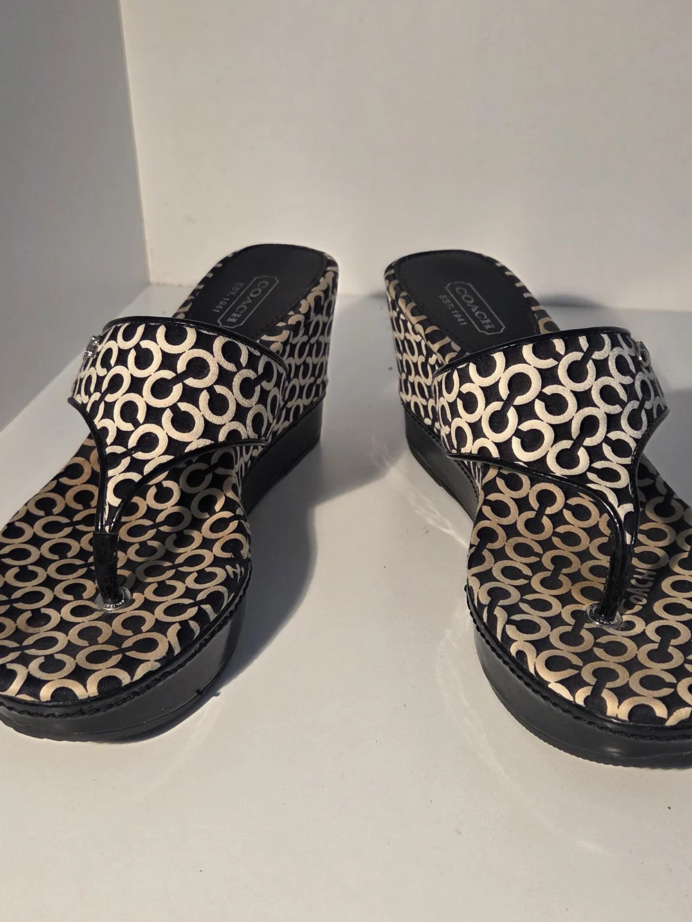 COACH Black & Beige Signature Pattern Women's Slide Sandals Size 6.5B